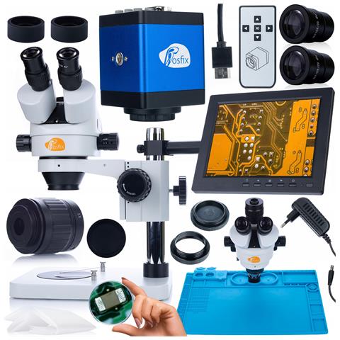 Set Microscopio Trinoculare Mercury Pro Con Camera E Display 8"" - Zoom 7x-45x, Alta Qualità Ottica, Ideale Per Elettronica E Gioielleria - Foto 1