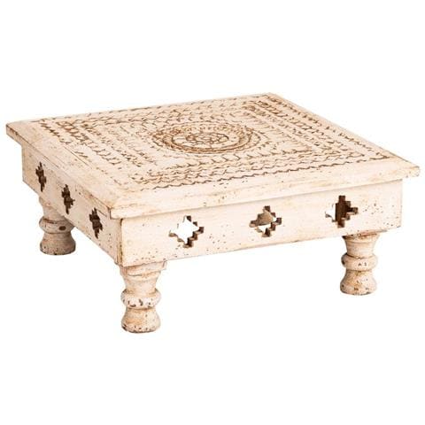 Tavolino In Legno Intagliato Beige 33x33x14 Cm - Foto 1