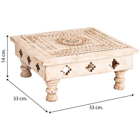 Tavolino In Legno Intagliato Beige 33x33x14 Cm - Foto 5