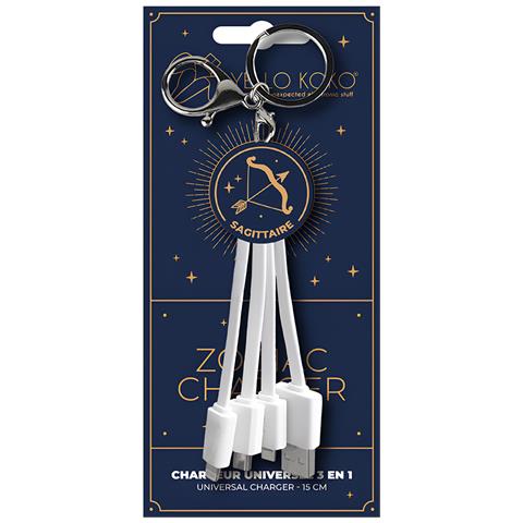 Cavo Usb 3 In 1 Micro-usb / Usb-c / Lightning Design Portachiavi Astrologia Sagittario, Bianco - Foto 2