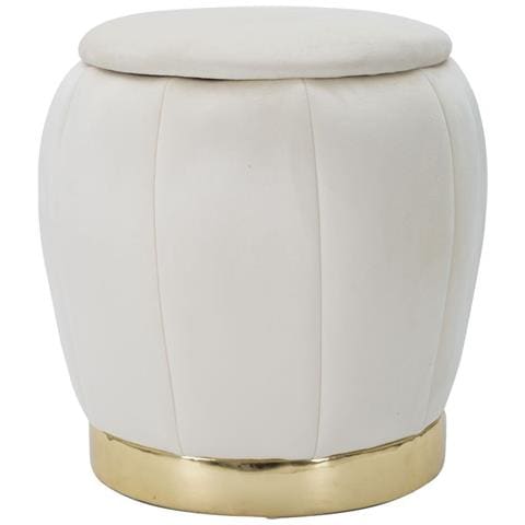 Pouf Contenitore Paris Crema E Gold In Velluto - Ø 43 X H 43 Cm - Foto 1
