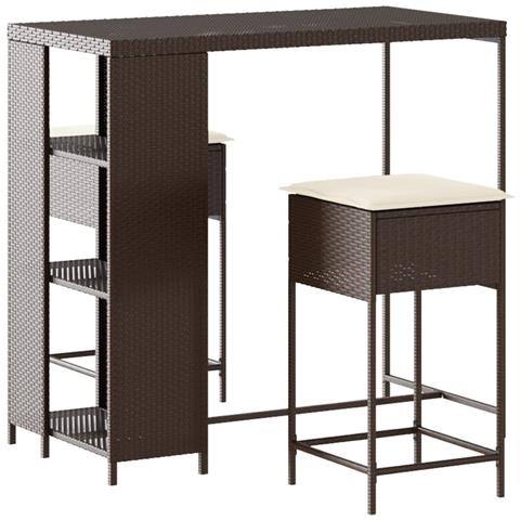 Set Bar da Giardino 3 pz con Cuscini in Polyrattan Marrone - Foto 1