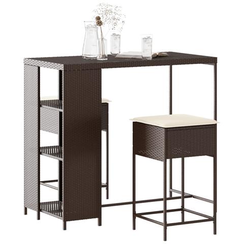 Set Bar da Giardino 3 pz con Cuscini in Polyrattan Marrone - Foto 2