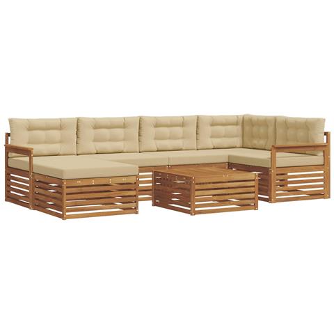 Set di divani da esterno con cuscino 7 pcs Naturale e Beige - Foto 1