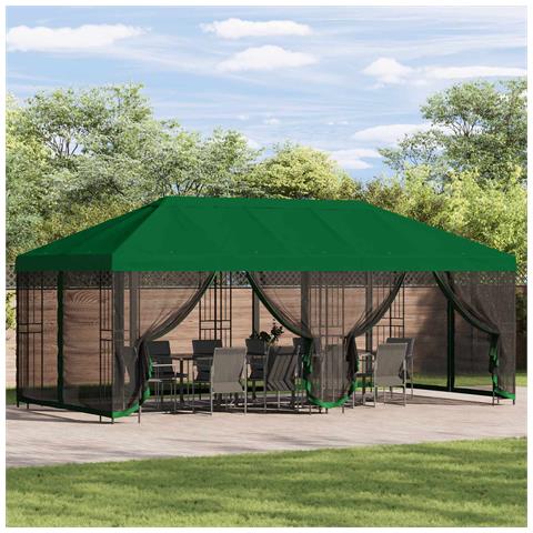 Gazebo con pareti laterali 6 x 3 m Verde Poliestere e Acciaio - Foto 2