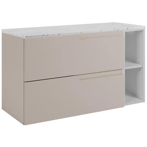 Mobile sottolavabo Kaschmir 120 cm, Piano in finitura marmo bianco, 2 cassetti, Sospeso, MDFMobilebianco con 1 anta, MODERNO - Foto 1