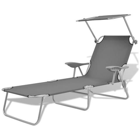 Lettino Prendisole con Baldacchino in Acciaio Grigio - Foto 1