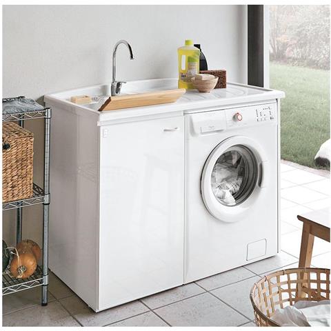 Mobile Lavatoio Pilozzo Da Esterno Con Porta Lavatrice   Forte Destro - 110 Cm Bianco A Magazzino - Foto 2
