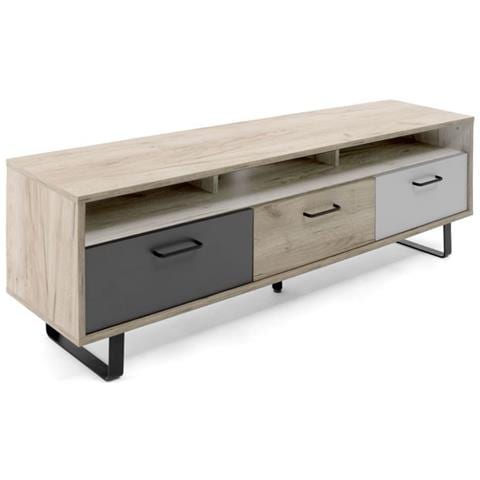Base Porta Tv Con 3 Ante A Ribalta Colore Rovere E Grigio 160x35xh. 53 Cm - Foto 1
