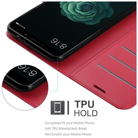 Custodia Compatibile Con Xiaomi Mi A2 / 6x In Rosso Carminio - Coperchio Protettiva Con Chiusura Magnetica, Funzione Stand E Tasca Per Le Carte - Foto 2