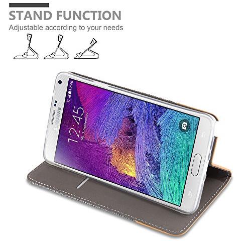 Custodia Compatibile Con Samsung Galaxy Note 4 In Grigio Chiaro Marrone - Coperchio Protettiva Con Chiusura Magnetica, Funzione Stand E Tasca Per Le Carte - Foto 2