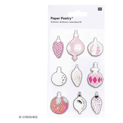 9 Adesivi 3d - Palle Natalizie Nostalgiche Con Glitter Argento - Foto 1