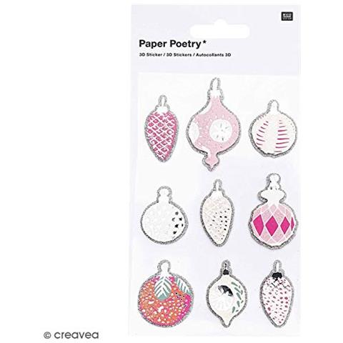 9 Adesivi 3d - Palle Natalizie Nostalgiche Con Glitter Argento - Foto 2