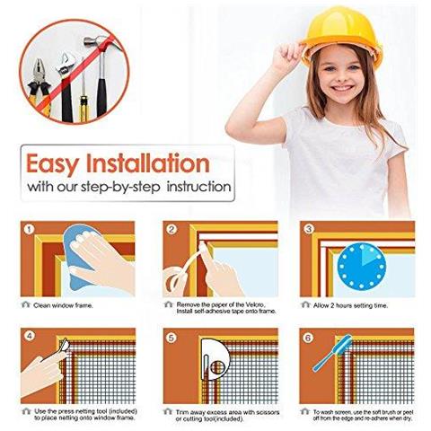 Finestra Zanzariere 2 Pack 120 X 120 Cm Insect Screen Mesh Finestra Insetto Pu Essere Tagliato Per Adattarsi Senza Forare Trasparente Insetti Protezione Mosquito Window Rete Bianca - Foto 4
