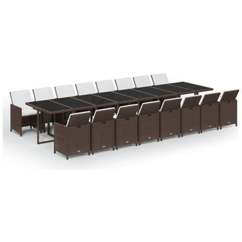 Set Da Pranzo Per Giardino 17pz Con Cuscini Polyrattan Marrone - Foto 1