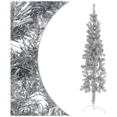 Albero Natale Artificiale Sottile A Metà Supporto Argento 120cm - Foto 1