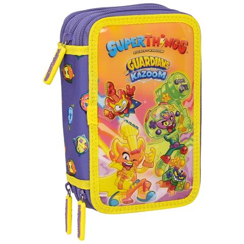 Plumier Triplo Superthings Guardians Of Kazoom Viola Giallo (36 Pezzi) - Foto 1