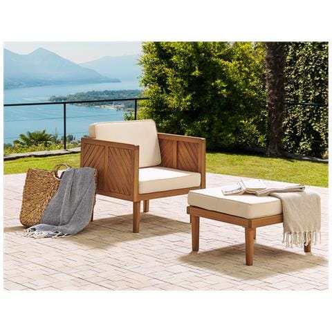 Poltrona Da Giardino Con Ottomana Legno Acacia Chiaro E Beige Chiaro Baratti - Foto 1