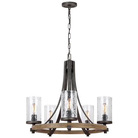 Lampadario Industrial Angelo Acciaio Anticato Metallo Vetro Grigio 5 Luci E27 - Foto 1