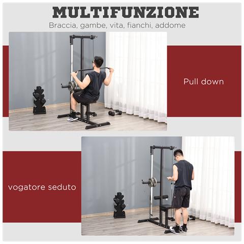 Stazione Fitness Pull Down Da Casa Con Panca E Cavo Regolabile, In Acciaio 107x120x190cm Nero - Foto 2