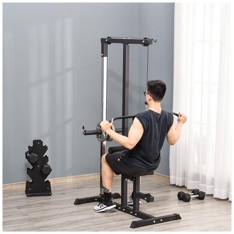 Stazione Fitness Pull Down Da Casa Con Panca E Cavo Regolabile, In Acciaio 107x120x190cm Nero - Foto 6