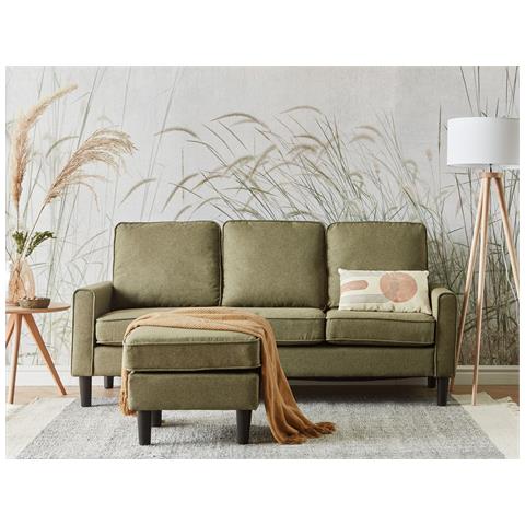 Divano 3 Posti Avesta Tessuto Verde Oliva Con Ottomana - Foto 1