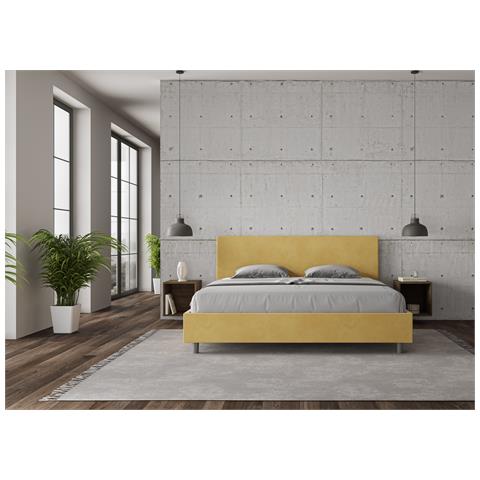 Letto Contenitore Imbottito 180x190 Microfibra Ocra Adele - Foto 2
