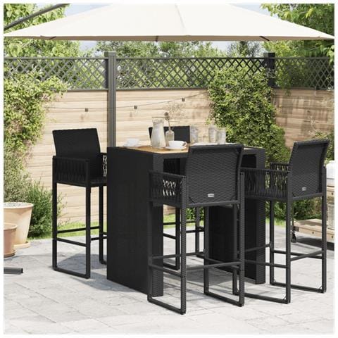 Tavolo Bar Da Giardino Piano In Acacia 105x80x110 Cm Polyrattan - Foto 3