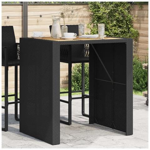 Tavolo Bar Da Giardino Piano In Acacia 105x80x110 Cm Polyrattan - Foto 1