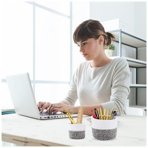 Vivere Boho Desk Organiser Set Di 2 Pezzi Bianco Grigio Multifunzionale. - Foto 2