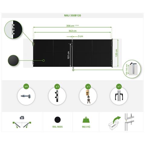 Cancello Battente In Acciaio 3,5m Nero Opaco Nali H.120cm - Foto 8