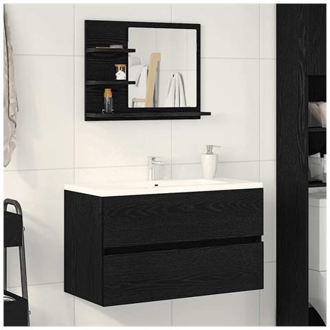 Specchio da Bagno Rovere Nero 60x10,5x45 cm Legno Multistrato - Foto 1