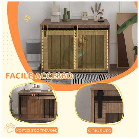 Casetta per Cani Grandi con Porta Scorrevole per Interno in Legno, 98x58x61cm, Marrone - Foto 6