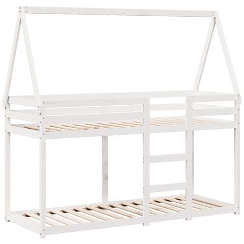 Letto A Castello Con Tetto Bianco 75x190 Cm Legno Massello Pino - Foto 3