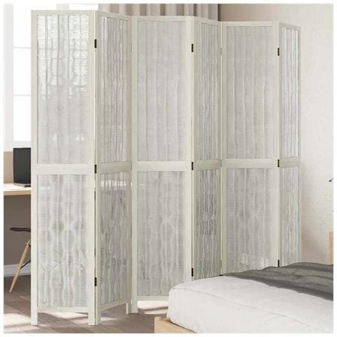 Divisorio Ambienti 6pannelli Bianco Legno Massello Di Paulownia - Foto 1