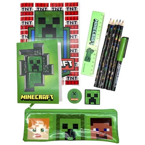 Set Di Cancelleria Minecraft. Quaderno A5, Quaderno, Astuccio, Matite Colorate, Penna, Gomma, Temperamatite E Righello. 25x3x29,5 Centimetri. Colore Verde - Foto 2