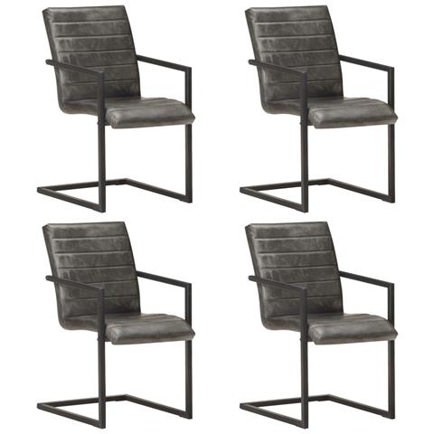 Lusso Casadino - Sedie Da Pranzo A Sbalzo 4 Pz Grigie In Vera Pelle - Foto 2