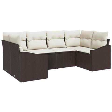 Set di divani da giardino a 6 pezzi con cuscini in polyrattan marrone - Foto 1