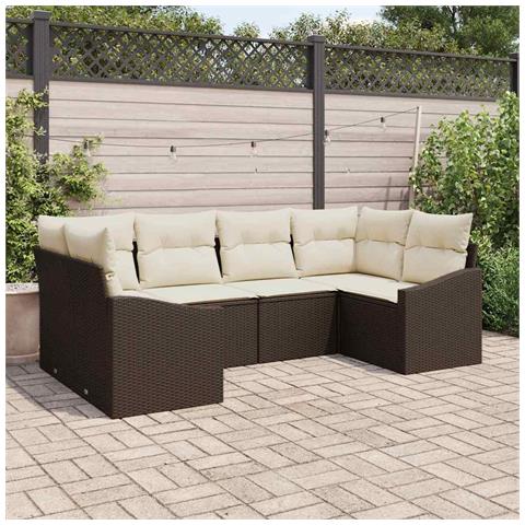 Set di divani da giardino a 6 pezzi con cuscini in polyrattan marrone - Foto 2