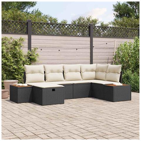Set di Divani Giardino a 6 Pezzi con Cuscini Rattan Sintetico Nero - Foto 2