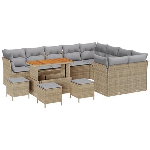 Set divani giardino  13 pezzi con cuscini beige in rattan poliestere, Set pranzo giardino  4 pezzi con cuscini beige in rattan poliestere - Foto 1