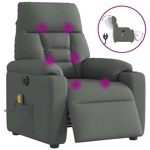 Poltrona Reclinabile Massaggio Elettrica Grigio Scuro Tessuto - Foto 1