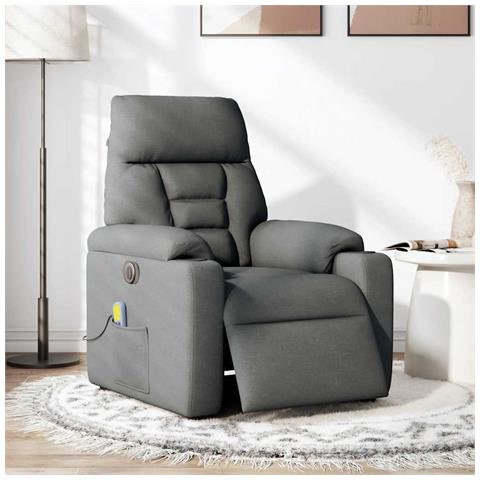 Poltrona Reclinabile Massaggio Elettrica Grigio Scuro Tessuto - Foto 2