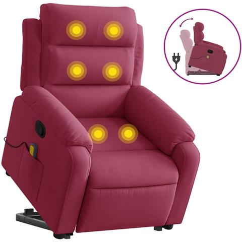 Poltrona Alzapersona Massaggio Reclinabile Rosso Vino Velluto - Foto 1