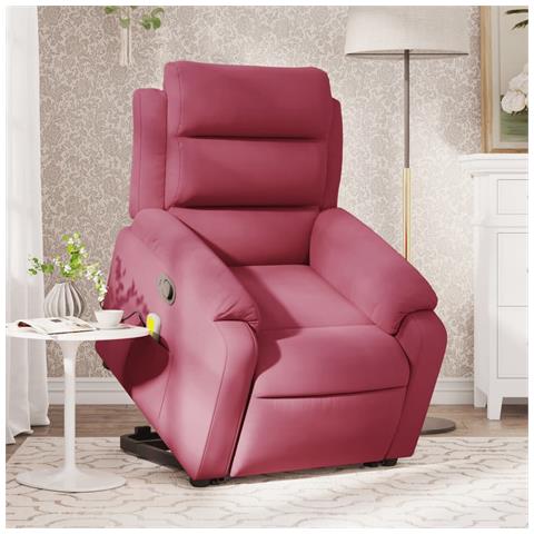 Poltrona Alzapersona Massaggio Reclinabile Rosso Vino Velluto - Foto 2