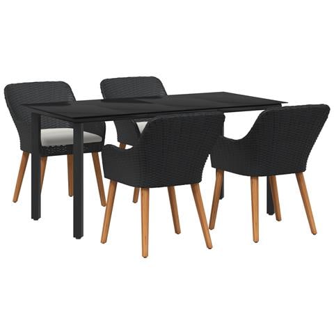 Set da Pranzo da Giardino in Polyrattan Nero - Foto 1