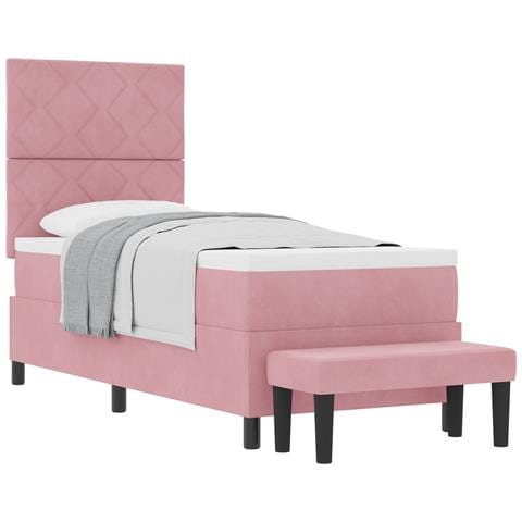 Letto con Rete A Molla con Materasso & Panchina Rosa 80x200 cm Velluto - Foto 1