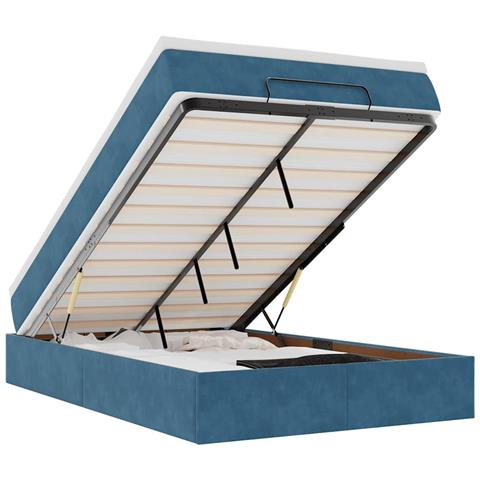 Pouf Letto con Materasso Blu Scuro 120x190 cm Velluto - Foto 1