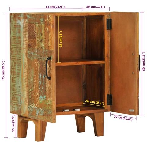 Credenza Intagliata a Mano 55x30x75 cm Legno Massello Recupero - Foto 9