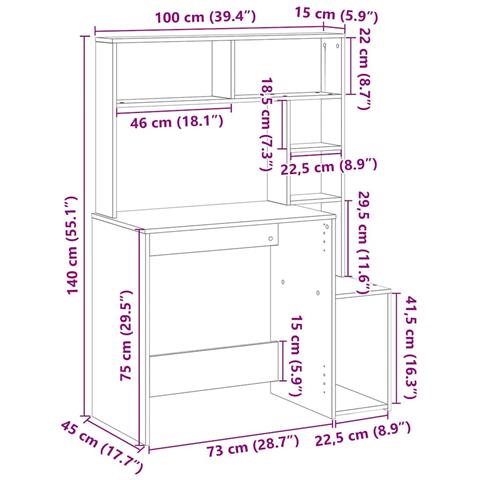 Scrivania Mensole Grigio Sonoma 100x45x140 cm Legno Multistrato - Foto 9